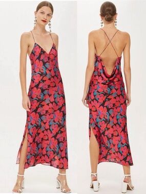 NWT Topshop Floral Print Satin Slip Dress